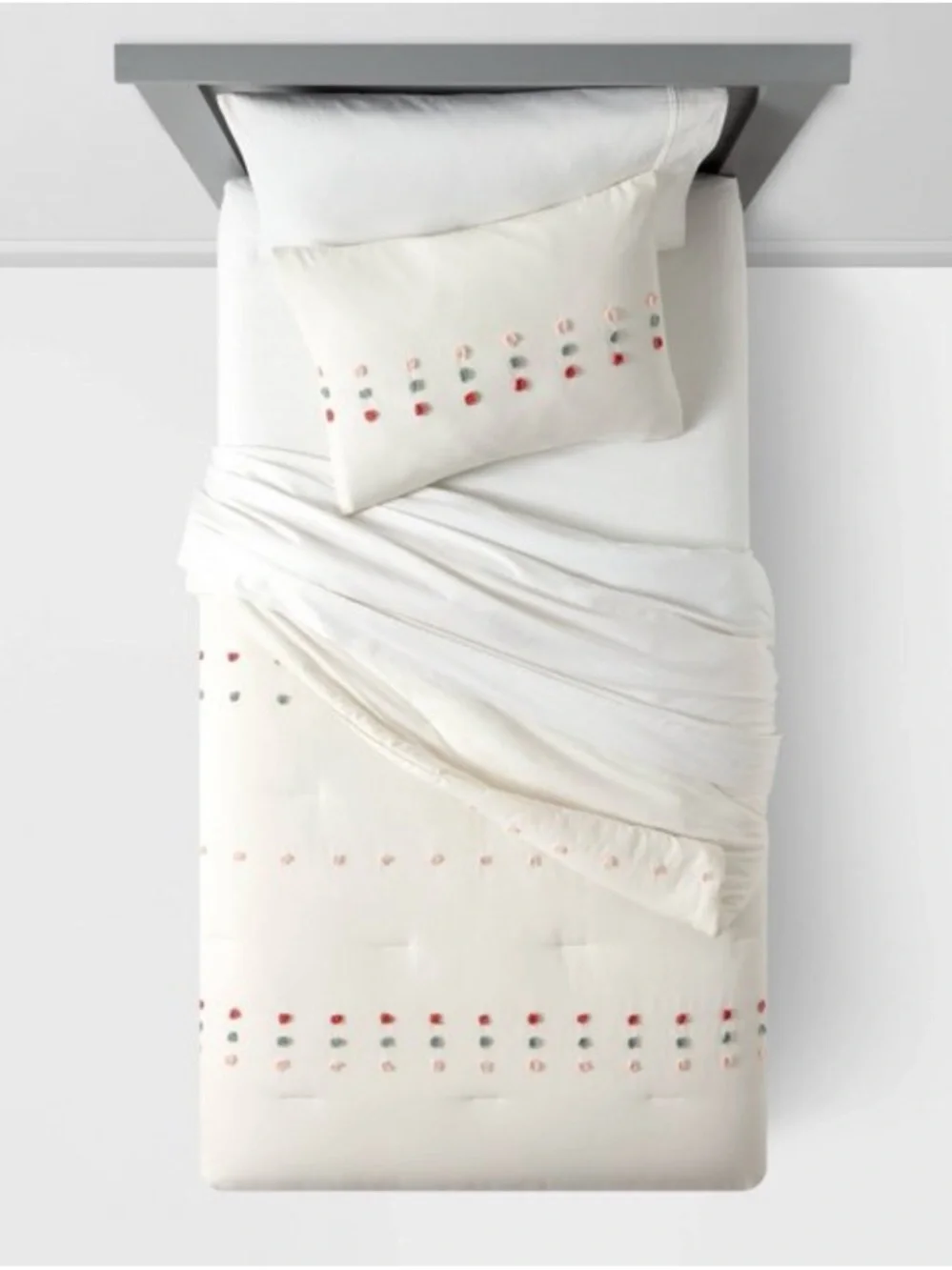 PILLOWFORT NWT 2pc Pom duvet set -white -twin